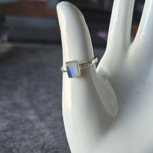 925 Sterling Silver Rainbow Moonstone Rectangle Ring~Sz 10.5